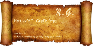 Matkó György névjegykártya